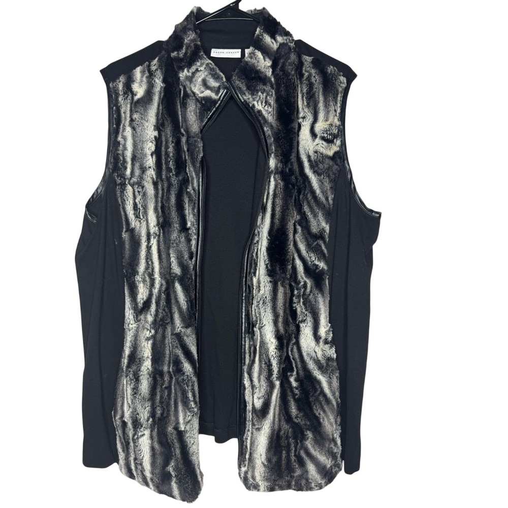 Susan Graver Faux Fir Vest XL Full Zip Animal‎ Artsy Mature Mob Wife Old Money